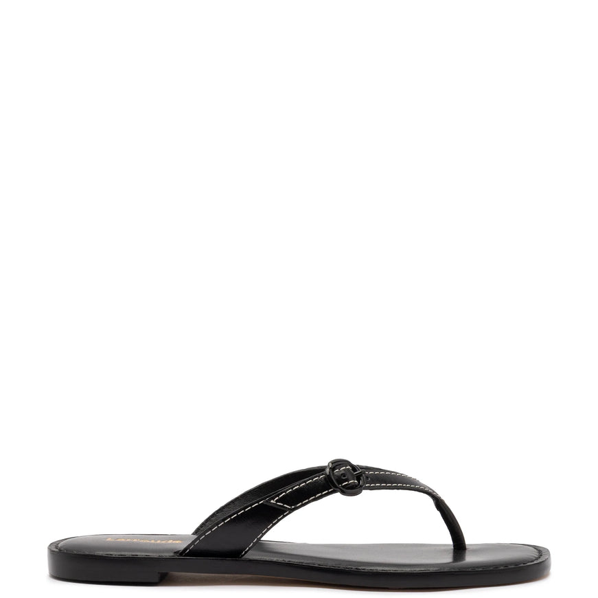 Larroude Mary Kate Flat Sandal In Black Leather Black
