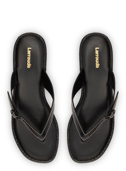 Larroude Mary Kate Flat Sandal In Black Leather