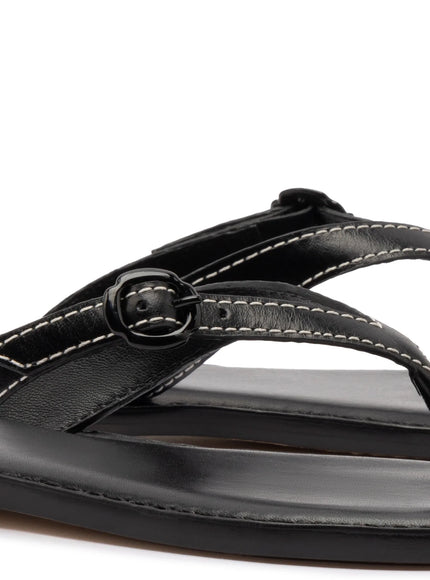 Larroude Mary Kate Flat Sandal In Black Leather