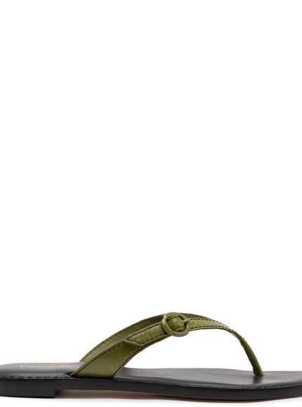 Larroude Mary Kate Flat Leather Sandal Seaweed