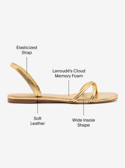 Larroude Annie Flat In Gold Metallic Leather