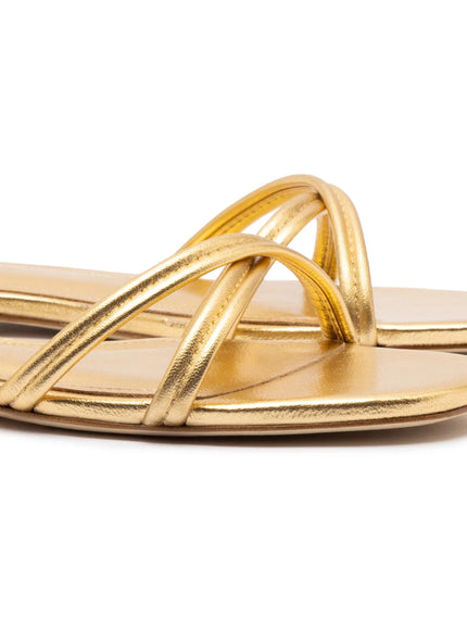 Larroude Annie Flat In Gold Metallic Leather