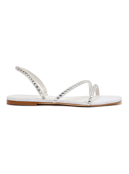 Larroude Vicky Flat Sandal In White Fabric and Crystals White