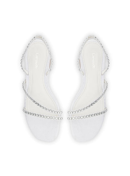 Larroude Vicky Flat Sandal In White Fabric and Crystals