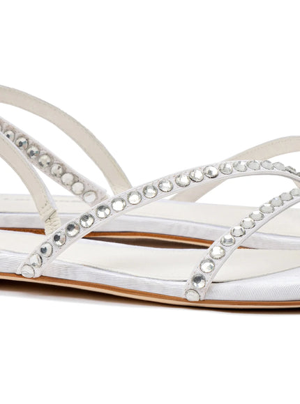Larroude Vicky Flat Sandal In White Fabric and Crystals