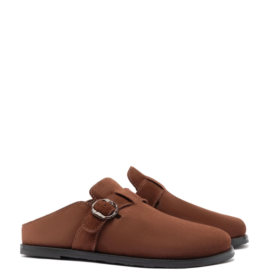 Larroude Milan Clog In Brown Suede