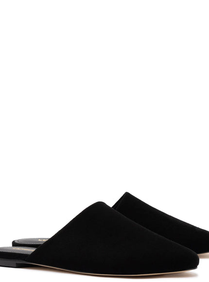 Larroude Venice Flat Mule and Pouch Kit In Black Suede