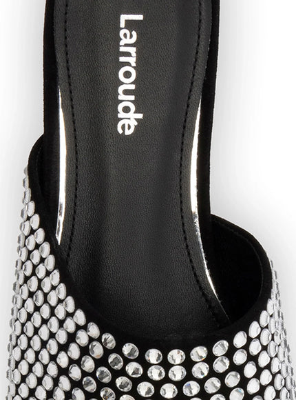 Larroude Venice Flat Mule Crystal In Black Suede