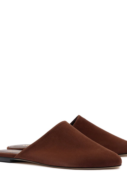 Larroude Venice Flat Mule and Pouch Kit In Brown Suede