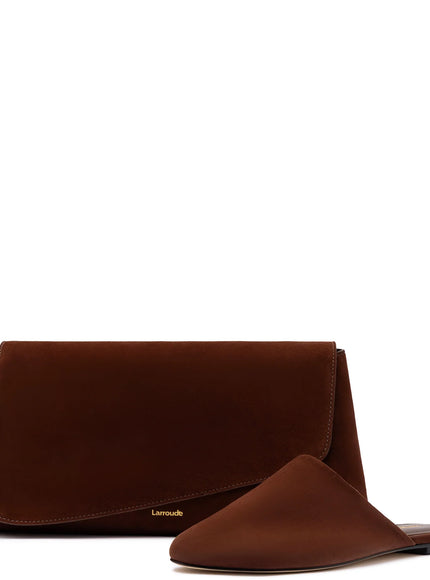 Larroude Venice Flat Mule and Pouch Kit In Brown Suede Brown