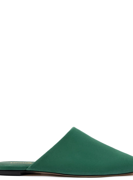 Larroude Venice Flat Mule and Pouch Kit In Emerald Suede