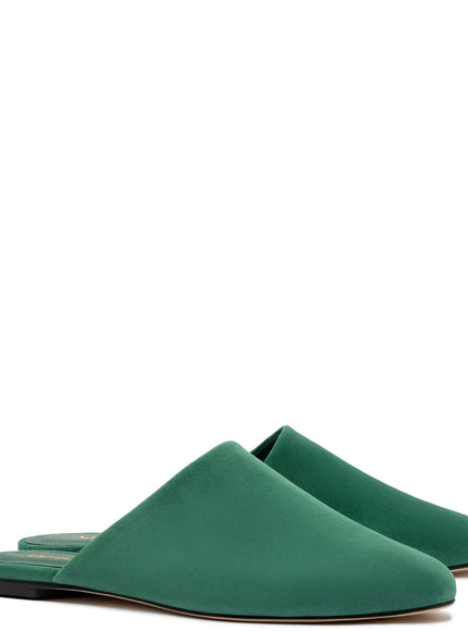 Larroude Venice Flat Mule and Pouch Kit In Emerald Suede