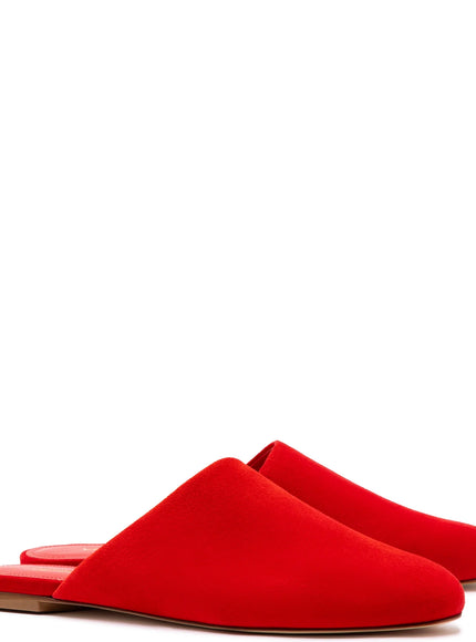 Larroude Venice Flat Mule and Pouch Kit In Scarlet Suede