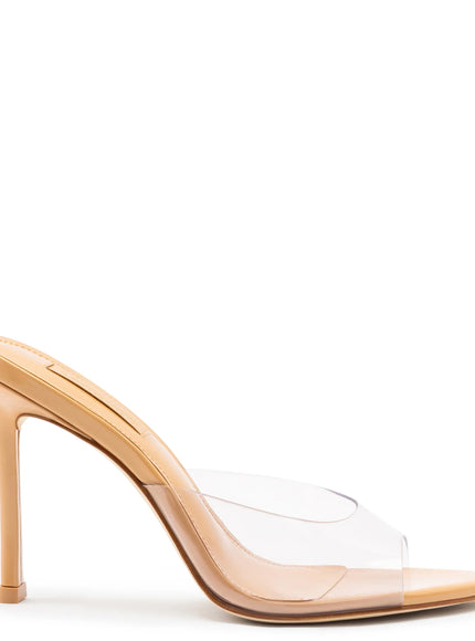 Larroude Jasmine Hi Mule In Tan Leather and Vinyl Tan