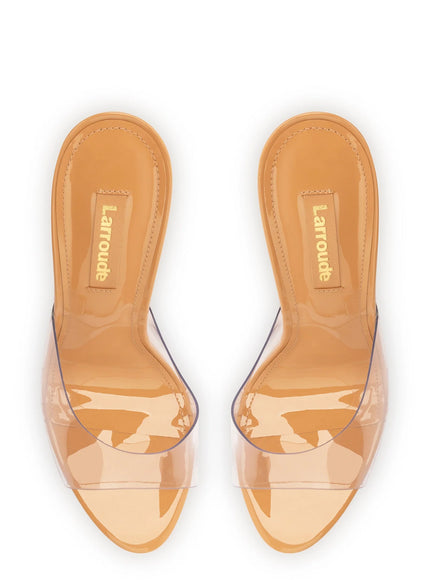 Larroude Jasmine Hi Mule In Tan Leather and Vinyl