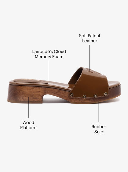 Larroude Zuzi Mule In Burnt Umber Patent Leather