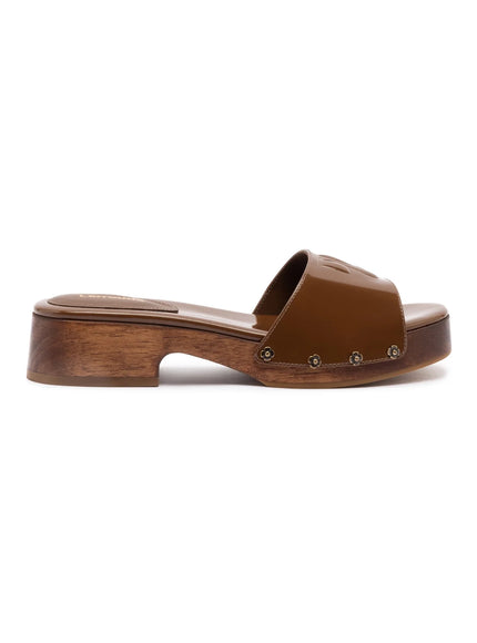 Larroude Zuzi Mule In Burnt Umber Patent Leather