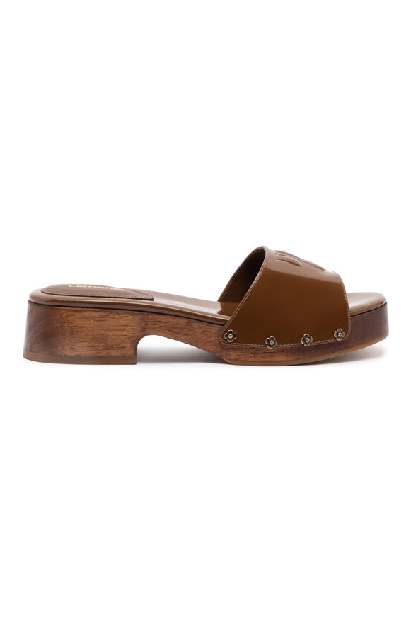 Larroude Zuzi Mule In Burnt Umber Patent Leather
