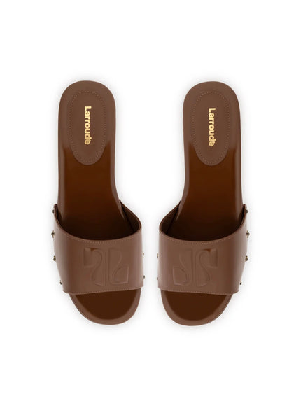 Larroude Zuzi Mule In Burnt Umber Patent Leather