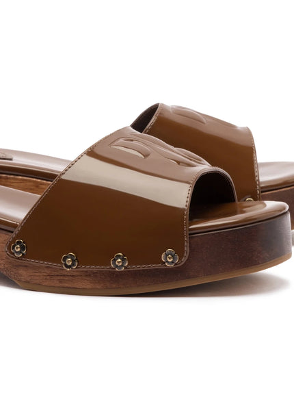 Larroude Zuzi Mule In Burnt Umber Patent Leather