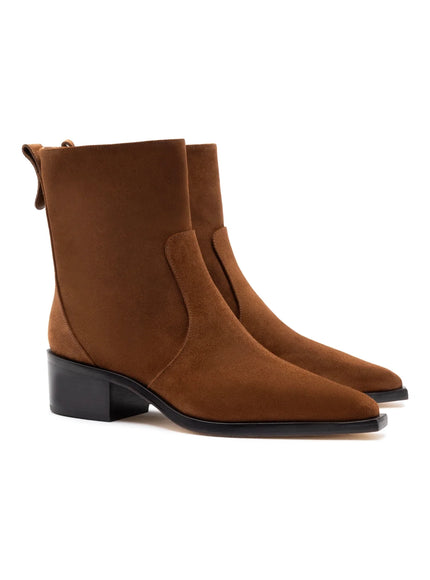 Larroude Florencia Low Boot In Burnt Umber Suede
