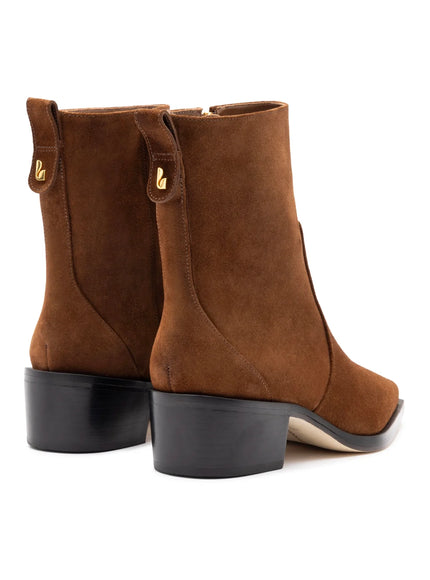 Larroude Florencia Low Boot In Burnt Umber Suede