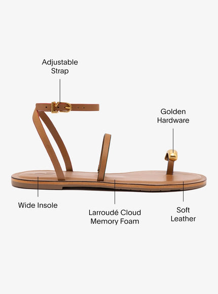Larroude Biarritz Flat Sandal In Light Caramel Leather