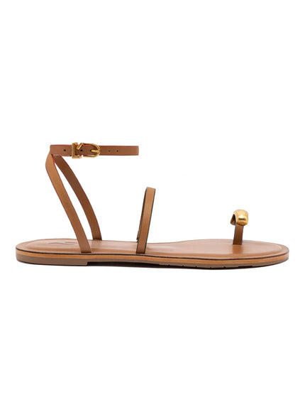 Larroude Biarritz Flat Sandal In Light Caramel Leather