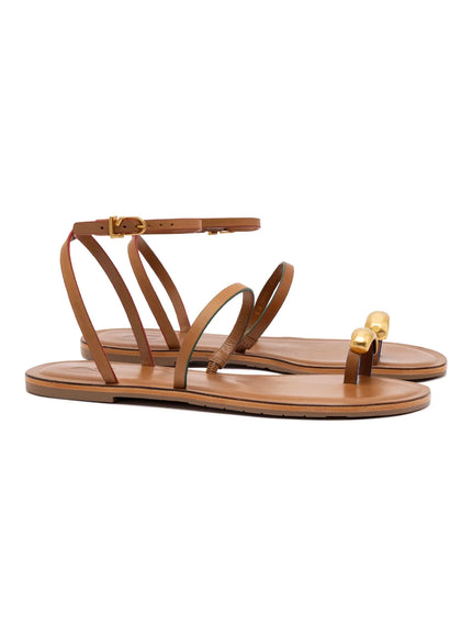 Larroude Biarritz Flat Sandal In Light Caramel Leather