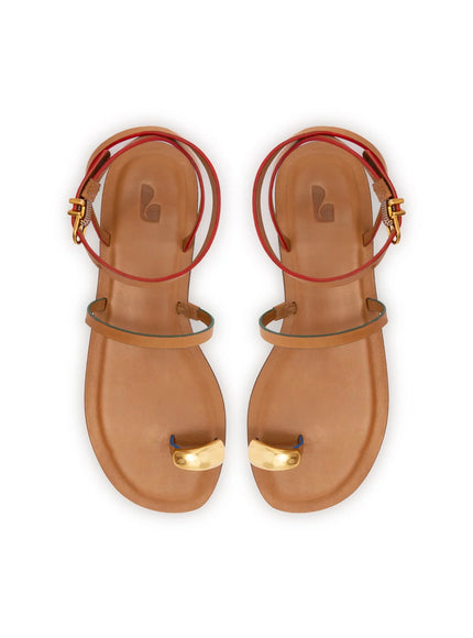 Larroude Biarritz Flat Sandal In Light Caramel Leather