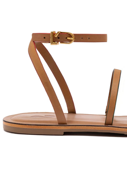 Larroude Biarritz Flat Sandal In Light Caramel Leather