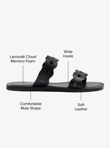 Larroude Florence Flat Mule In Black Leather