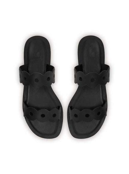 Larroude Florence Flat Mule In Black Leather