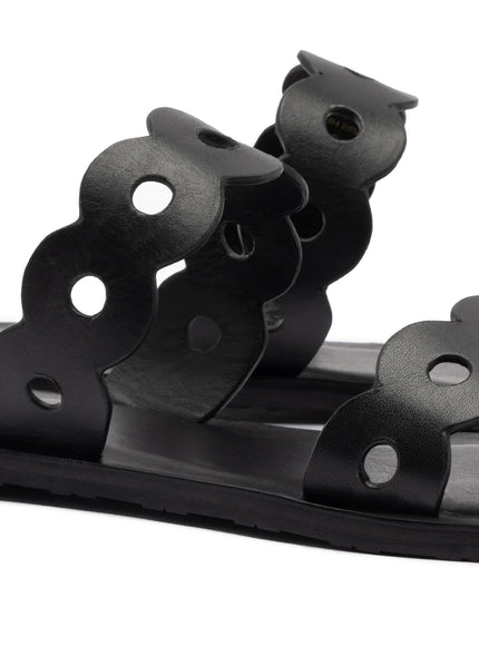 Larroude Florence Flat Mule In Black Leather