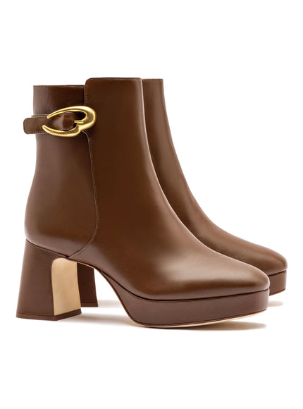 Larroude Dolly Verona Low Boot In Burnt Umber Leather