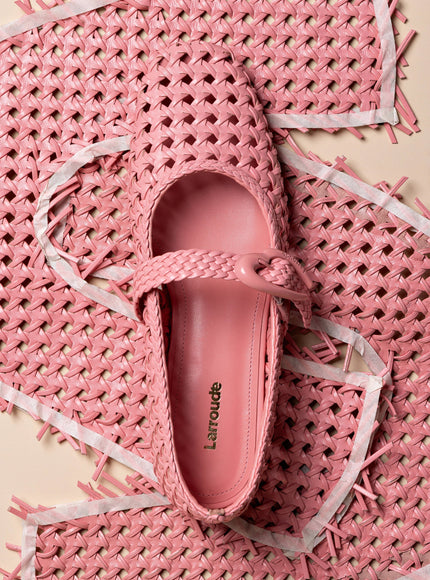 Larroude Verona Macrame Ballet Flat In Sorbet Pink Leather