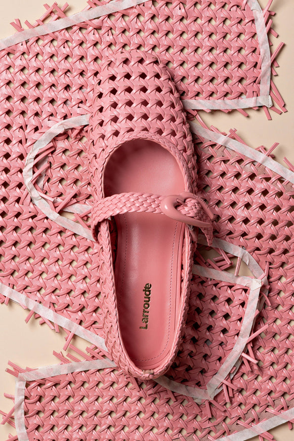 Larroude Verona Macrame Ballet Flat In Sorbet Pink Leather