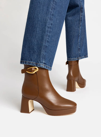 Larroude Dolly Verona Low Boot In Burnt Umber Leather