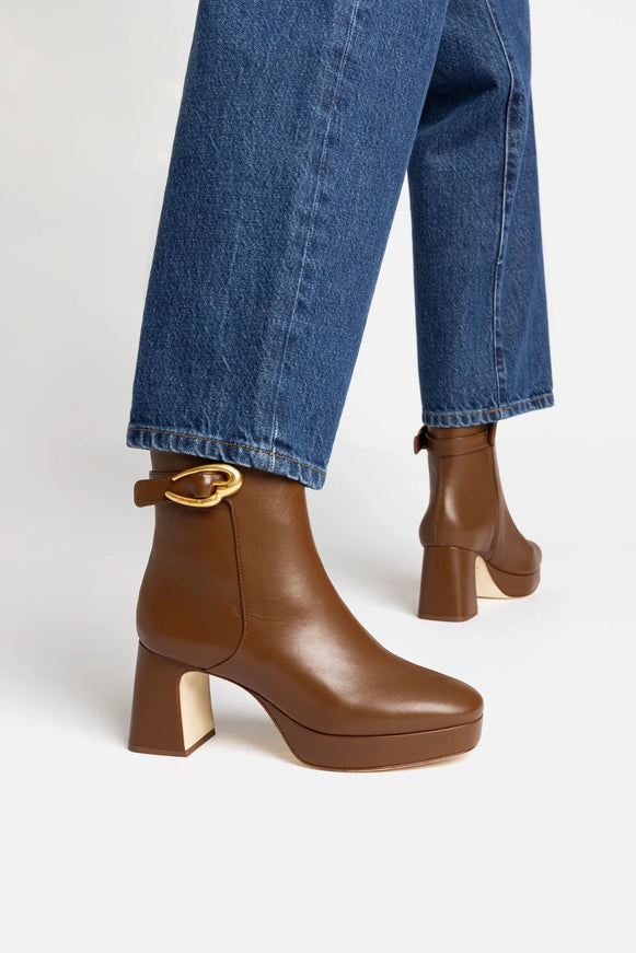 Larroude Dolly Verona Low Boot In Burnt Umber Leather