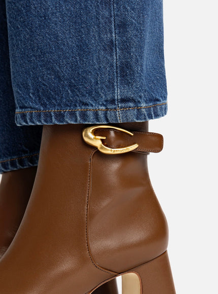 Larroude Dolly Verona Low Boot In Burnt Umber Leather