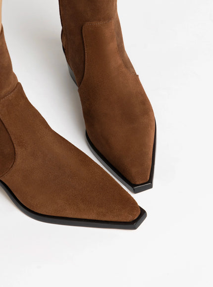 Larroude Florencia Low Boot In Burnt Umber Suede
