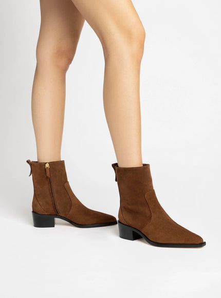 Larroude Florencia Low Boot In Burnt Umber Suede