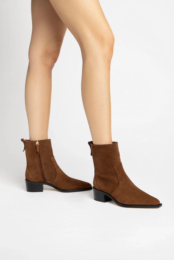 Larroude Florencia Low Boot In Burnt Umber Suede