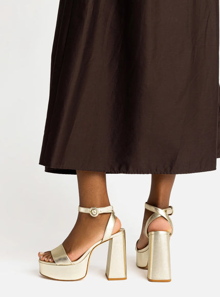 Larroude Dolly Sandal In Gold Metallic Leather