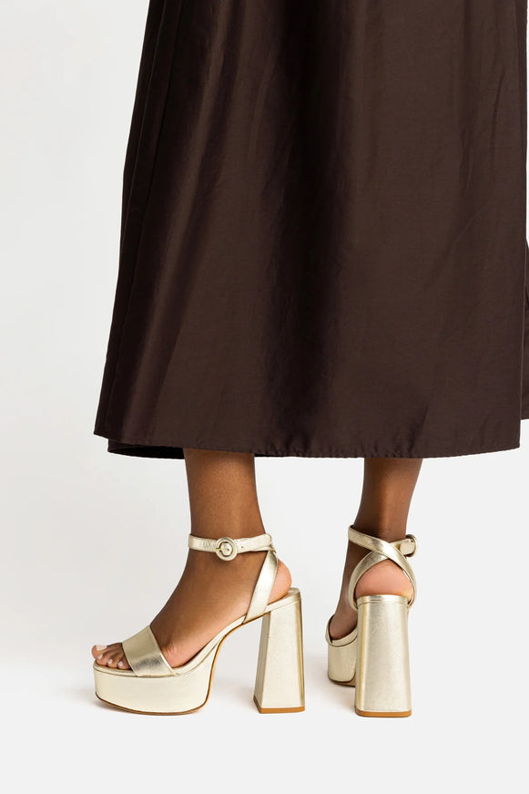 Larroude Dolly Sandal In Gold Metallic Leather