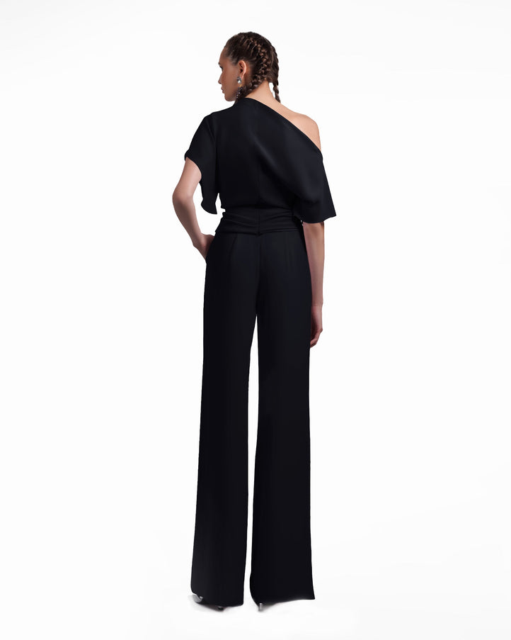 Gemy Maalouf Black Draped Top And Straight-Cut Pants
