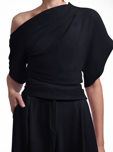 Gemy Maalouf Black Draped Top And Straight-Cut Pants