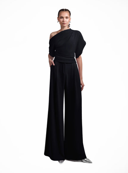 Gemy Maalouf Black Draped Top And Straight-Cut Pants
