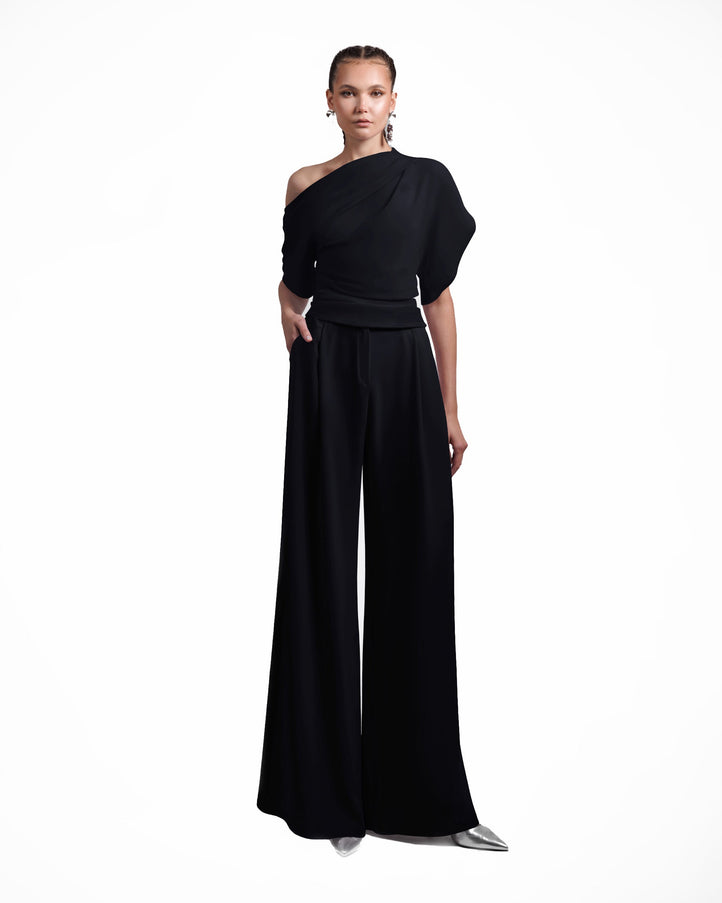 Gemy Maalouf Black Draped Top And Straight-Cut Pants