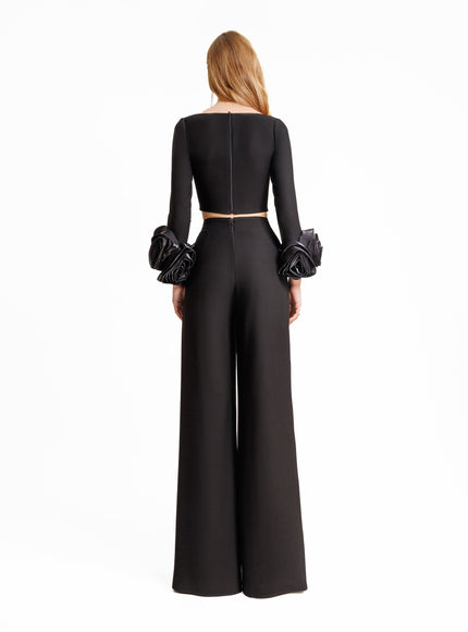 Gemy Maalouf Crepe Set With Floral Cuffs No. 7309